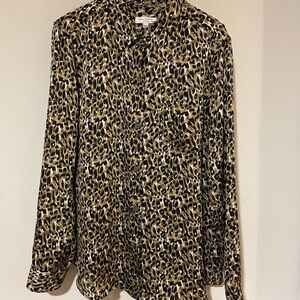 Equipment Brown and Black Leopard Long Sleeve Button Down Shirt